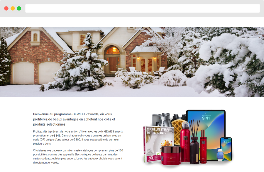 Screenshot of the homepage of the Gewiss Belgium rewards project