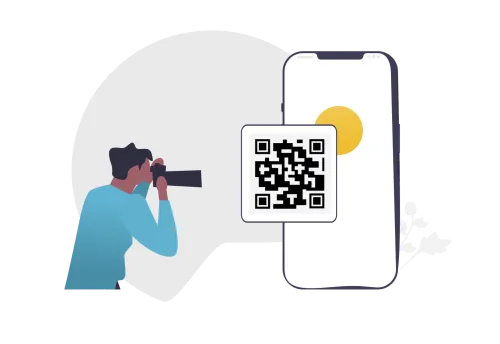 A person scanning QR codes